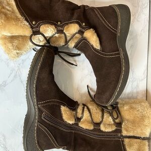 Bare Trap Elicia Brown Suede Faux Fur Boots Sz 8 1/2